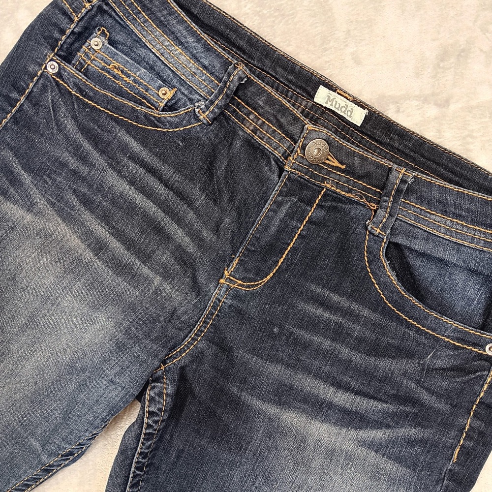Mudd 15 34x32‎ Womens Bootcut Whiskered Distressed Dark Wash Denim Jeans